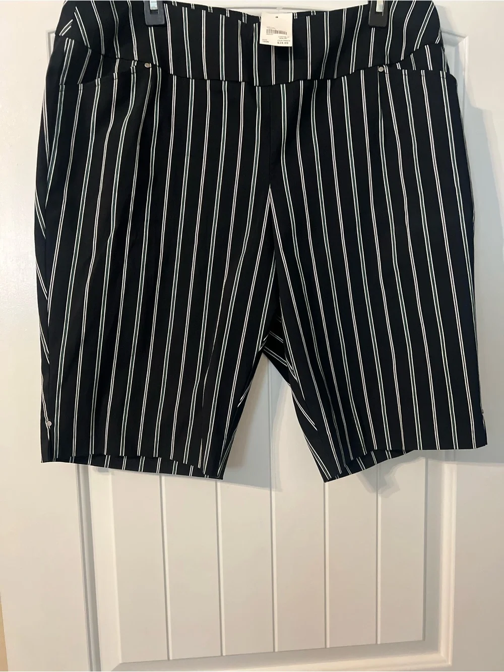 Navy Pinstripe Bermuda Shorts